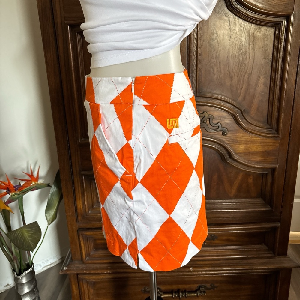 LoudMouth Ladies Orange and white argyle mini skirt with build in shorts - Picture 4 of 9